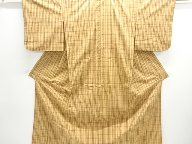 JAPANESE KIMONO / ANTIQUE KIMONO / SILK / FUSHI TSUMUGI / WOVEN GRID